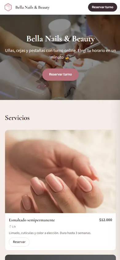 Página de turnos creada con Crezco